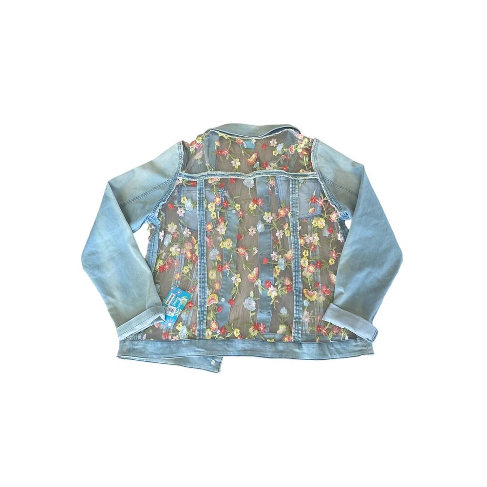 NWT Women’s Denim & Sheer Floral Embroidered Jacket Kristen’s Kloset Medium - Picture 2 of 7